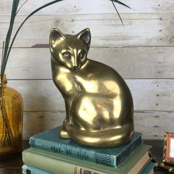 Vintage Brass Large Judgy Sitting MidMod Kitty Cat